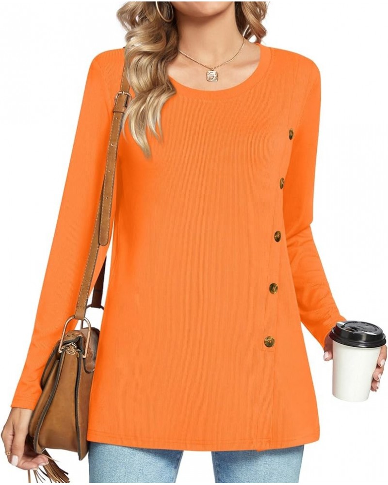 Womens Long Sleeve Casual T Shirts Loose Crewneck Blouse Warm Comfy Tunic Tops Button Orange $10.00 Tops