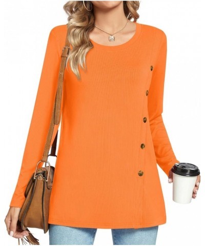 Womens Long Sleeve Casual T Shirts Loose Crewneck Blouse Warm Comfy Tunic Tops Button Orange $10.00 Tops