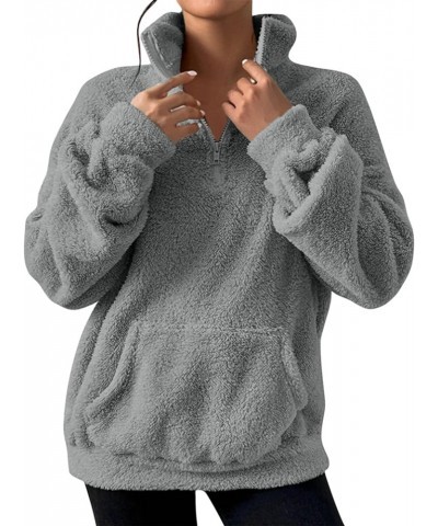 Women's Quarter Zip Pullover Fuzzy Oversized Sweatshirt Fleece Pullover Sweater Comfy Fall Outfits with Pocket A003-gray $8.2...