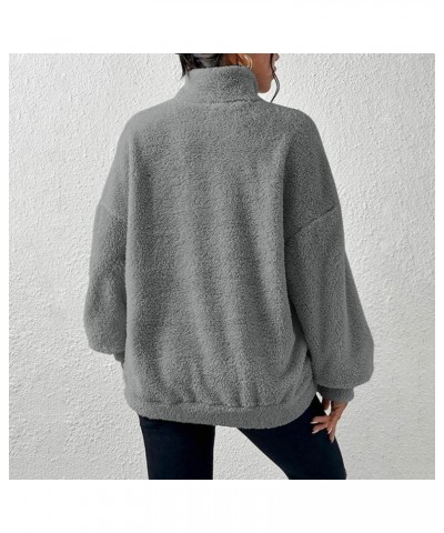 Women's Quarter Zip Pullover Fuzzy Oversized Sweatshirt Fleece Pullover Sweater Comfy Fall Outfits with Pocket A003-gray $8.2...