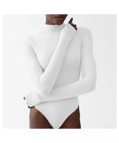 Women's Long Sleeve Bodysuits Mock Turtleneck Jumpsuits Basic Body Suit Fall Tops Party Club Streetwear White $9.68 Bodysuits