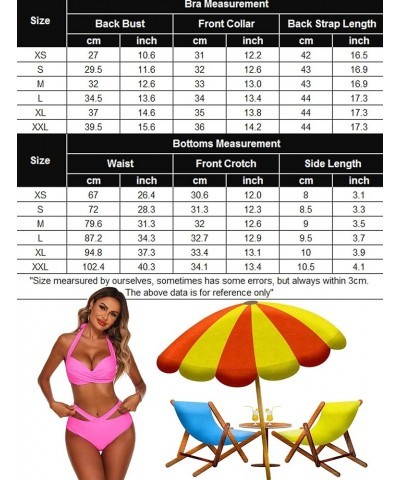 Women High Waisted Bikini Set Two Piece Halter Swimsuits Padded Bathing Suit A-rose Red $8.69 Swimsuits