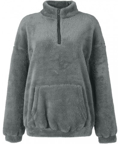 Women's Quarter Zip Pullover Fuzzy Oversized Sweatshirt Fleece Pullover Sweater Comfy Fall Outfits with Pocket A003-gray $8.2...