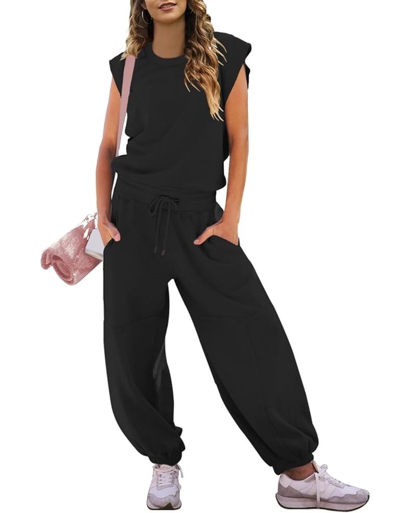 Women's Casual One Piece Outfit Cap Sleeve Long Wide Leg Pant Romper Jumpsuits Hollow on the Back Black $15.20 Jumpsuits