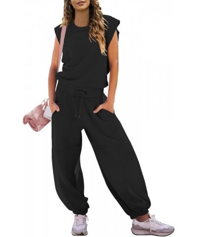 Women's Casual One Piece Outfit Cap Sleeve Long Wide Leg Pant Romper Jumpsuits Hollow on the Back Black $15.20 Jumpsuits