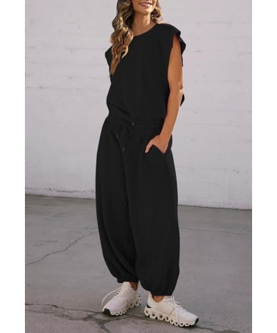 Women's Casual One Piece Outfit Cap Sleeve Long Wide Leg Pant Romper Jumpsuits Hollow on the Back Black $15.20 Jumpsuits