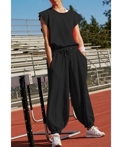 Women's Casual One Piece Outfit Cap Sleeve Long Wide Leg Pant Romper Jumpsuits Hollow on the Back Black $15.20 Jumpsuits