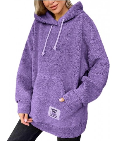 Women Oversized Sherpa Fleece Hoodies Long Sleeve Casual Hooded Pullover Drawstraing Warm Sweatshirts with Pocket 07 Purple $...