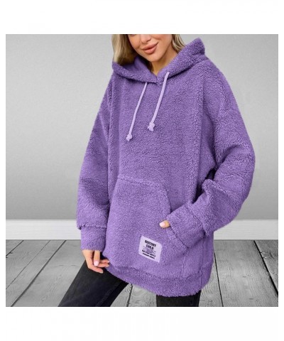 Women Oversized Sherpa Fleece Hoodies Long Sleeve Casual Hooded Pullover Drawstraing Warm Sweatshirts with Pocket 07 Purple $...