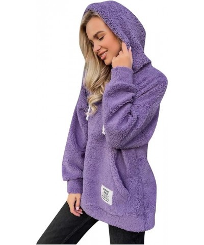 Women Oversized Sherpa Fleece Hoodies Long Sleeve Casual Hooded Pullover Drawstraing Warm Sweatshirts with Pocket 07 Purple $...