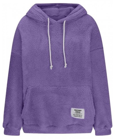 Women Oversized Sherpa Fleece Hoodies Long Sleeve Casual Hooded Pullover Drawstraing Warm Sweatshirts with Pocket 07 Purple $...