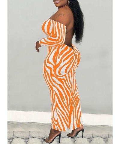 Women's Summer Sexy Off The Shoulder Pullover Long Dress Backless Bodycon Ruched Cocktail Party Maxi Dresses Z-orange $15.84 ...