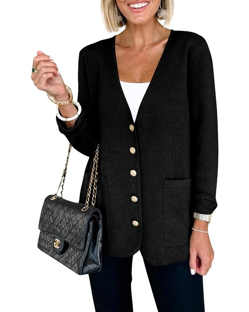 Womens V Neck Cardigan Button Loose Knit Sweater Blazer Open Front Elegant Cardigans with Pockets Black $27.72 Sweaters