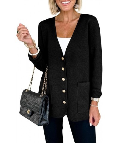 Womens V Neck Cardigan Button Loose Knit Sweater Blazer Open Front Elegant Cardigans with Pockets Black $27.72 Sweaters