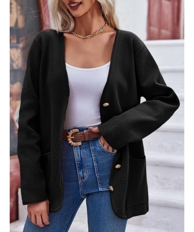 Womens V Neck Cardigan Button Loose Knit Sweater Blazer Open Front Elegant Cardigans with Pockets Black $27.72 Sweaters