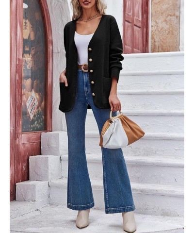 Womens V Neck Cardigan Button Loose Knit Sweater Blazer Open Front Elegant Cardigans with Pockets Black $27.72 Sweaters