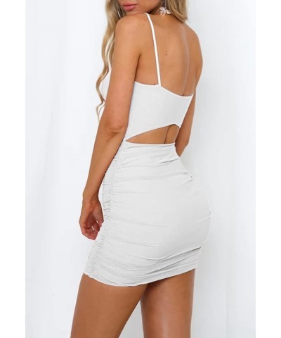 Women's Sexy Sleeveless Ruched Spaghetti Strap Bodycon Mini Club Party Dress White $15.05 Dresses