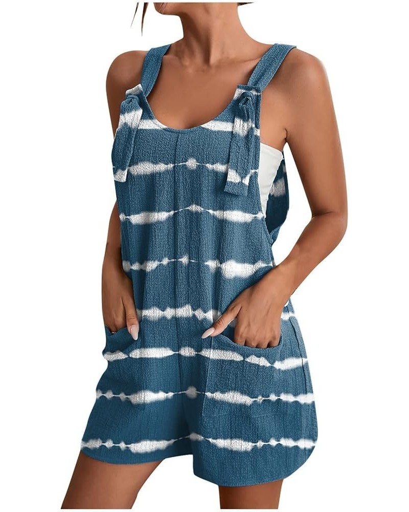 Women's Summer Shorts Linen Overalls Rompers Sleeveless Jumpsuits with Adjustable Strap Knot Patched with Pocket 22-navy $7.7...