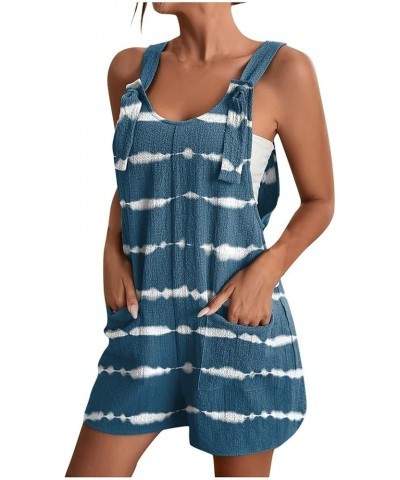 Women's Summer Shorts Linen Overalls Rompers Sleeveless Jumpsuits with Adjustable Strap Knot Patched with Pocket 22-navy $7.7...