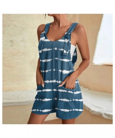 Women's Summer Shorts Linen Overalls Rompers Sleeveless Jumpsuits with Adjustable Strap Knot Patched with Pocket 22-navy $7.7...