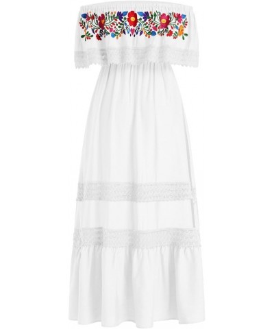 Mexican Dress for Women Off Shoulder Floral Print Maxi Dress Summer Sleeveless Casual Party Beach Vacation Dresses White02 $2...