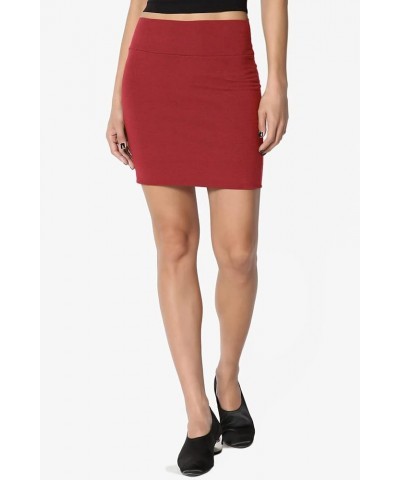 Double Layer High Waisted Casual Stretch Jersey Bodycon Mini Skirt Dark Rust $9.35 Skirts