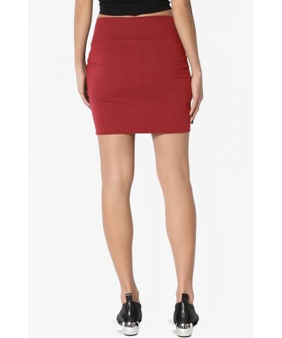 Double Layer High Waisted Casual Stretch Jersey Bodycon Mini Skirt Dark Rust $9.35 Skirts