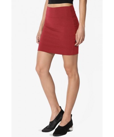 Double Layer High Waisted Casual Stretch Jersey Bodycon Mini Skirt Dark Rust $9.35 Skirts