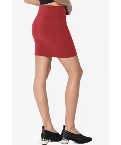 Double Layer High Waisted Casual Stretch Jersey Bodycon Mini Skirt Dark Rust $9.35 Skirts