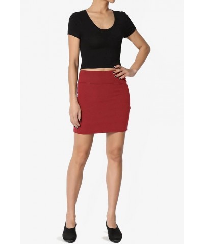 Double Layer High Waisted Casual Stretch Jersey Bodycon Mini Skirt Dark Rust $9.35 Skirts