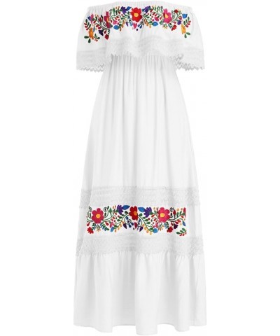 Mexican Dress for Women Off Shoulder Floral Print Maxi Dress Summer Sleeveless Casual Party Beach Vacation Dresses White02 $2...