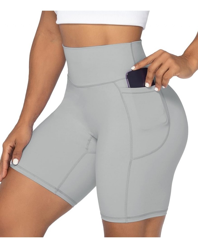 No Front Seam Biker Shorts for Women with Pockets, Yoga Workout Gym Bike Shorts with Tummy Control 8" Inseam Gray $11.25 Acti...