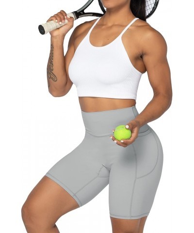 No Front Seam Biker Shorts for Women with Pockets, Yoga Workout Gym Bike Shorts with Tummy Control 8" Inseam Gray $11.25 Acti...