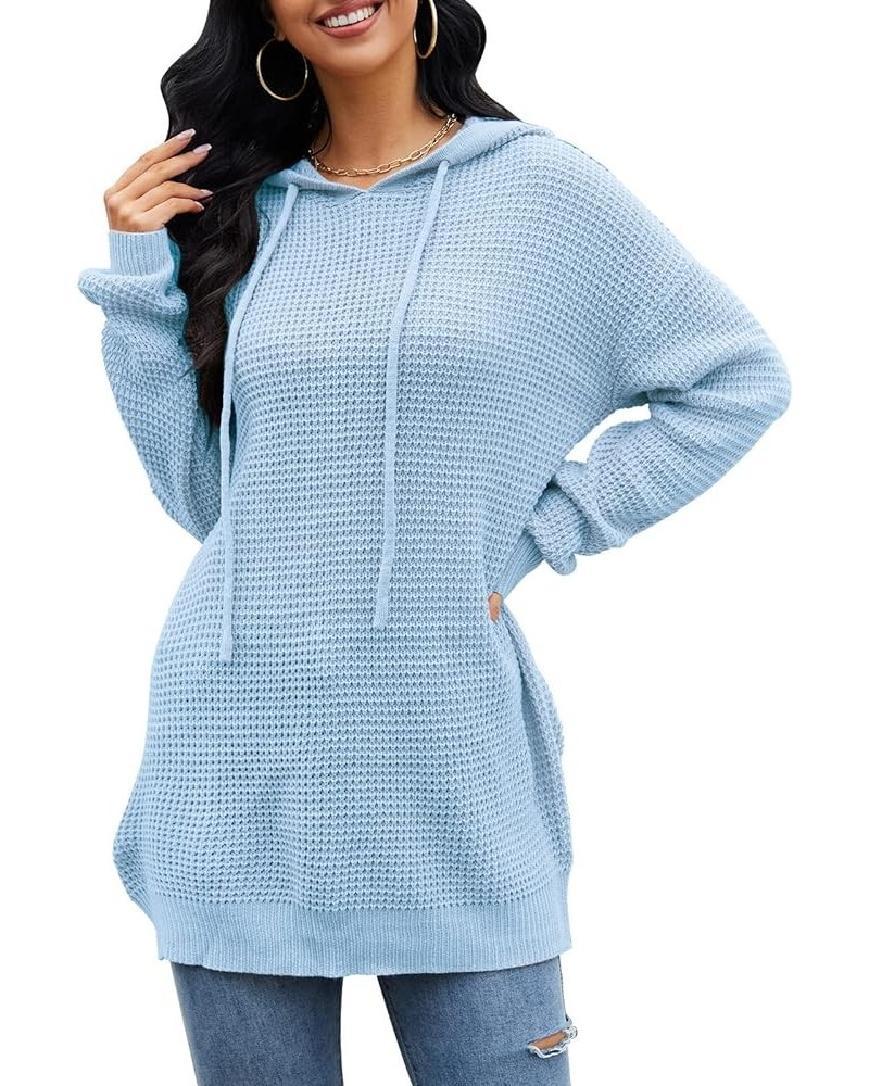 Women's Lightweight Waffle Knitted Hoodie Sweaters Baggy Loose Pullover Tunic Sweatshirts Blue $10.99 Hoodies & Sweatshirts