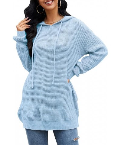 Women's Lightweight Waffle Knitted Hoodie Sweaters Baggy Loose Pullover Tunic Sweatshirts Blue $10.99 Hoodies & Sweatshirts