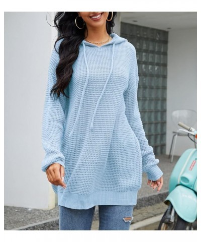 Women's Lightweight Waffle Knitted Hoodie Sweaters Baggy Loose Pullover Tunic Sweatshirts Blue $10.99 Hoodies & Sweatshirts