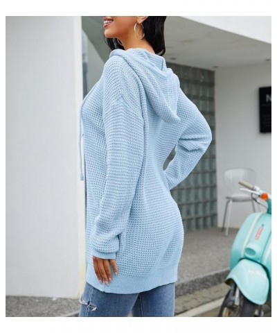 Women's Lightweight Waffle Knitted Hoodie Sweaters Baggy Loose Pullover Tunic Sweatshirts Blue $10.99 Hoodies & Sweatshirts