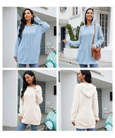 Women's Lightweight Waffle Knitted Hoodie Sweaters Baggy Loose Pullover Tunic Sweatshirts Blue $10.99 Hoodies & Sweatshirts