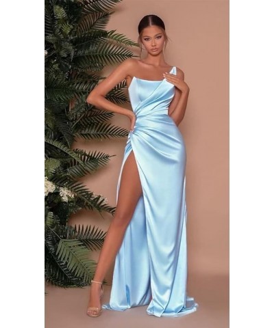 Women's Mermaid One Shoulder Prom Dresses Long Pleated Satin Formal Evening Gown with Slit Emerald Green $26.65 Dresses