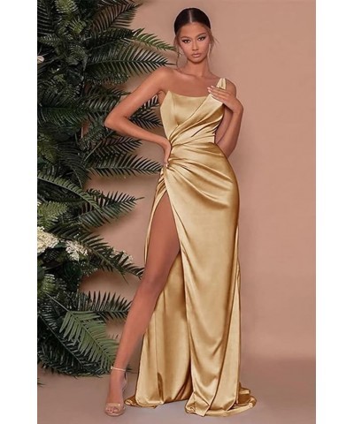 Women's Mermaid One Shoulder Prom Dresses Long Pleated Satin Formal Evening Gown with Slit Emerald Green $26.65 Dresses