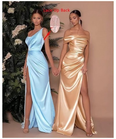 Women's Mermaid One Shoulder Prom Dresses Long Pleated Satin Formal Evening Gown with Slit Emerald Green $26.65 Dresses