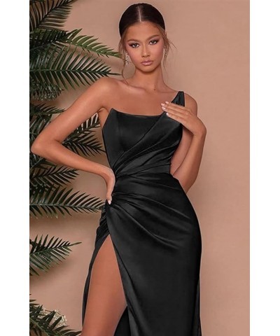 Women's Mermaid One Shoulder Prom Dresses Long Pleated Satin Formal Evening Gown with Slit Emerald Green $26.65 Dresses