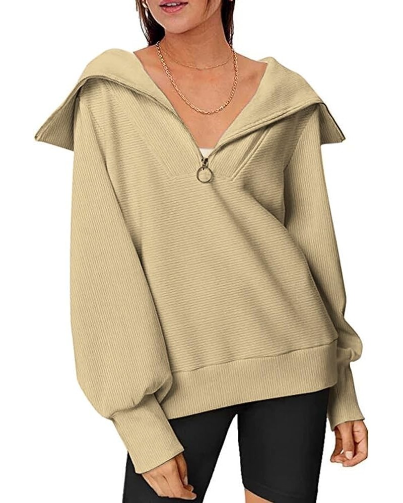 Womens Half Zip Pullover Sweatshirts Oversized Hoodies Long Sleeve Quarter Zip Tops Fashion Y2K Clothes 1-khaki $22.50 Hoodie...