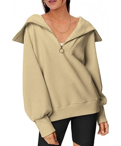 Womens Half Zip Pullover Sweatshirts Oversized Hoodies Long Sleeve Quarter Zip Tops Fashion Y2K Clothes 1-khaki $22.50 Hoodie...