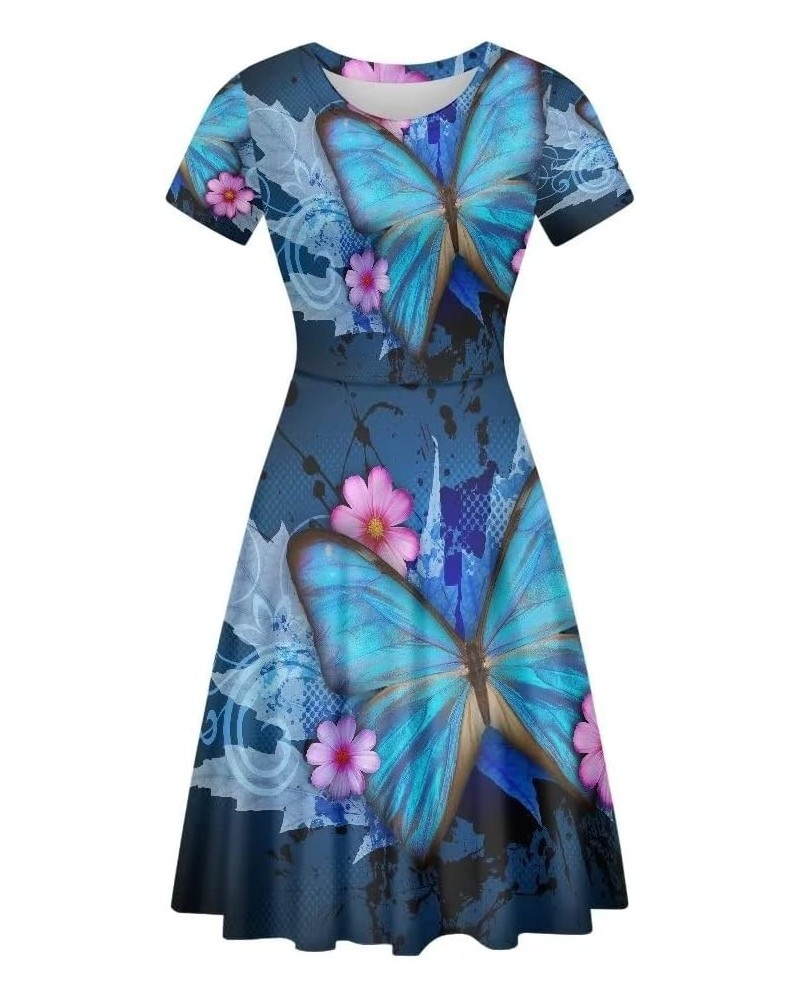 Empire Waist Dresses for Women Formal Evening Party Wedding Guest Dresses Blue Butterfly $11.96 Dresses