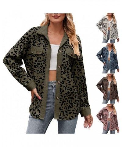 Women's Corduroy Shacket Jacket Lapel Button Down Shirts Long Sleeve Fall Fashion Tops 2023 Cardigan Coats 010 Army Green $11...