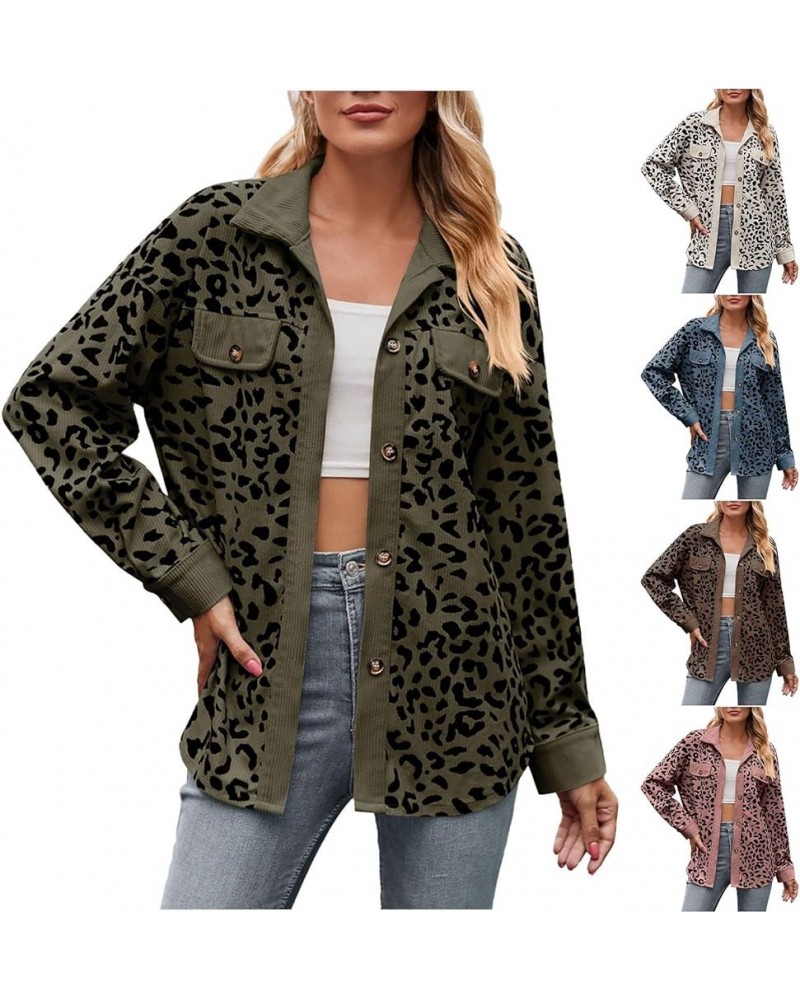 Women's Corduroy Shacket Jacket Lapel Button Down Shirts Long Sleeve Fall Fashion Tops 2023 Cardigan Coats 010 Army Green $11...