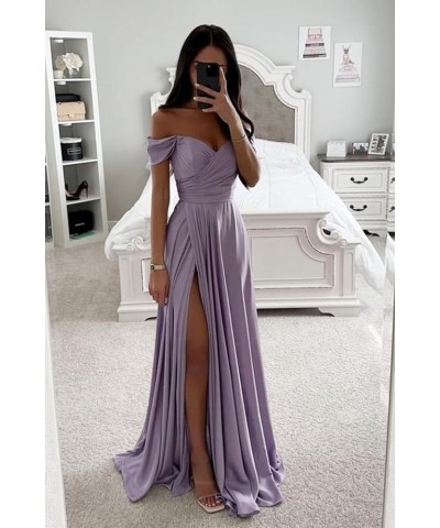 Off Shoulder V Neck Long Bridesmaid Dress for Women High Slit Pleats Formal Evening Dress YK815 Peach $31.89 Dresses