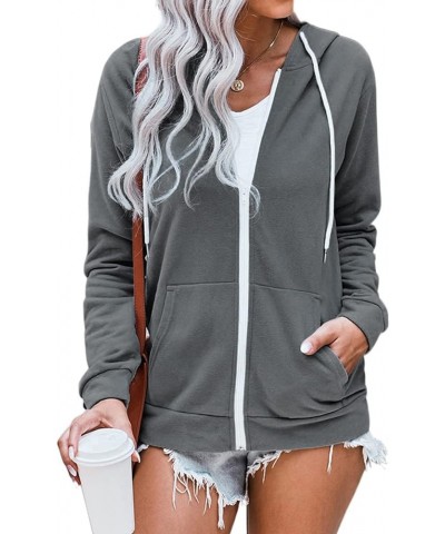 Women Casual Full Zip Up Hoodie Comfy Loose Long Sleeve Sweatshirt Solid Color Jacket with Pockets Darkgrey $21.05 Jackets