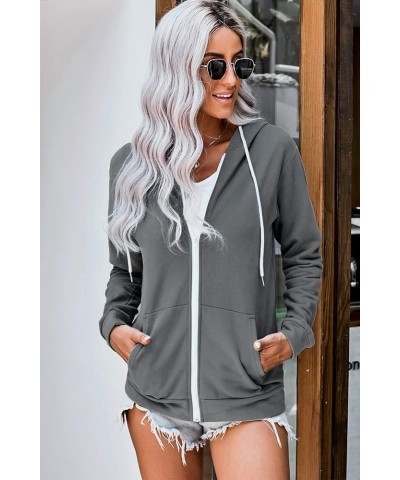 Women Casual Full Zip Up Hoodie Comfy Loose Long Sleeve Sweatshirt Solid Color Jacket with Pockets Darkgrey $21.05 Jackets